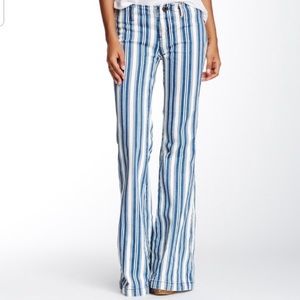 FREE PEOPLE blue & white stripped bell bottom pant